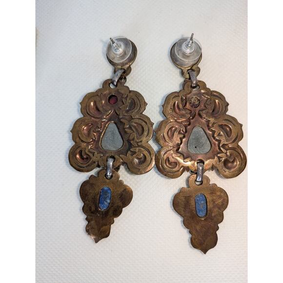 Dennis Michael Garcia Sterling & Brass Fused Semi Precious Chandelier Earrings! - Picture 4 of 4